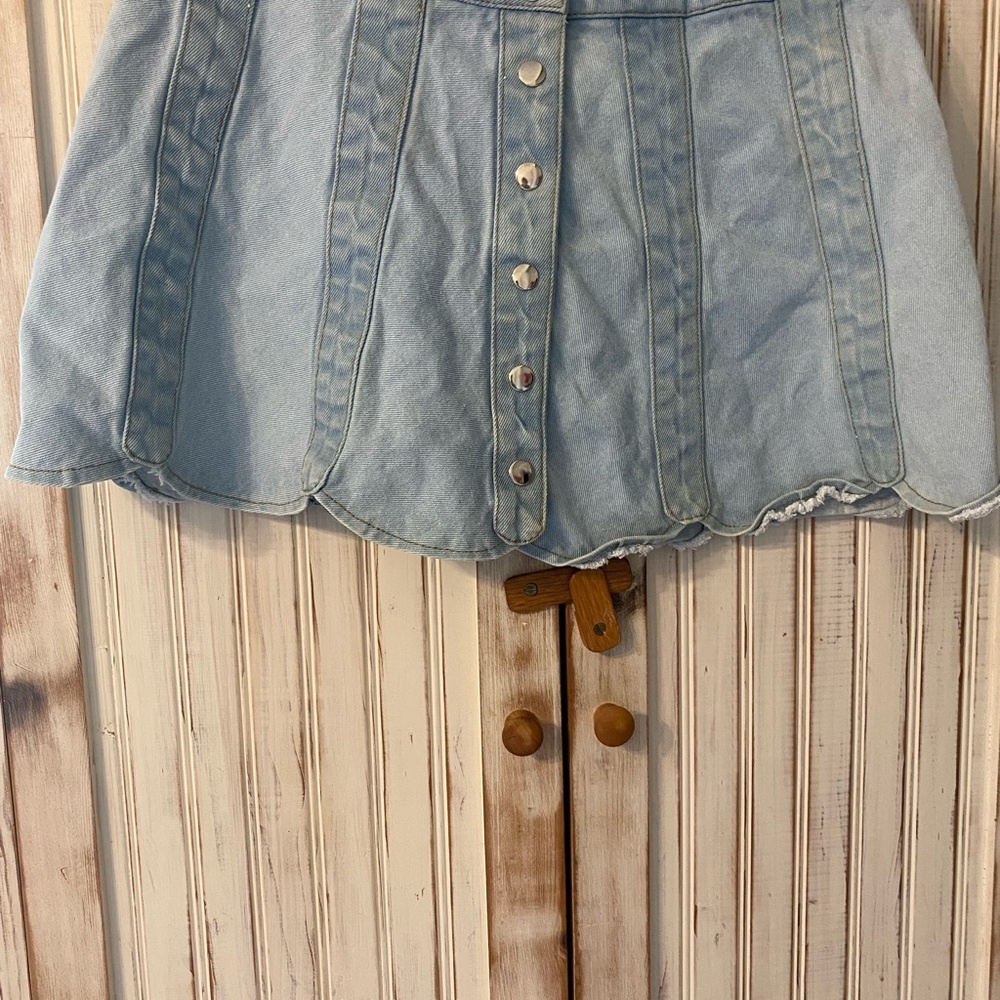Blue Mini Skater Skirt with Pleated Design look at description